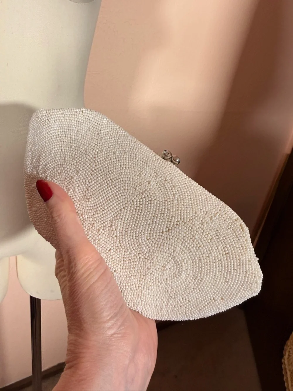 Vintage 1940’s Art Deco Heavy glass beaded white Evening clutch bag Wedding